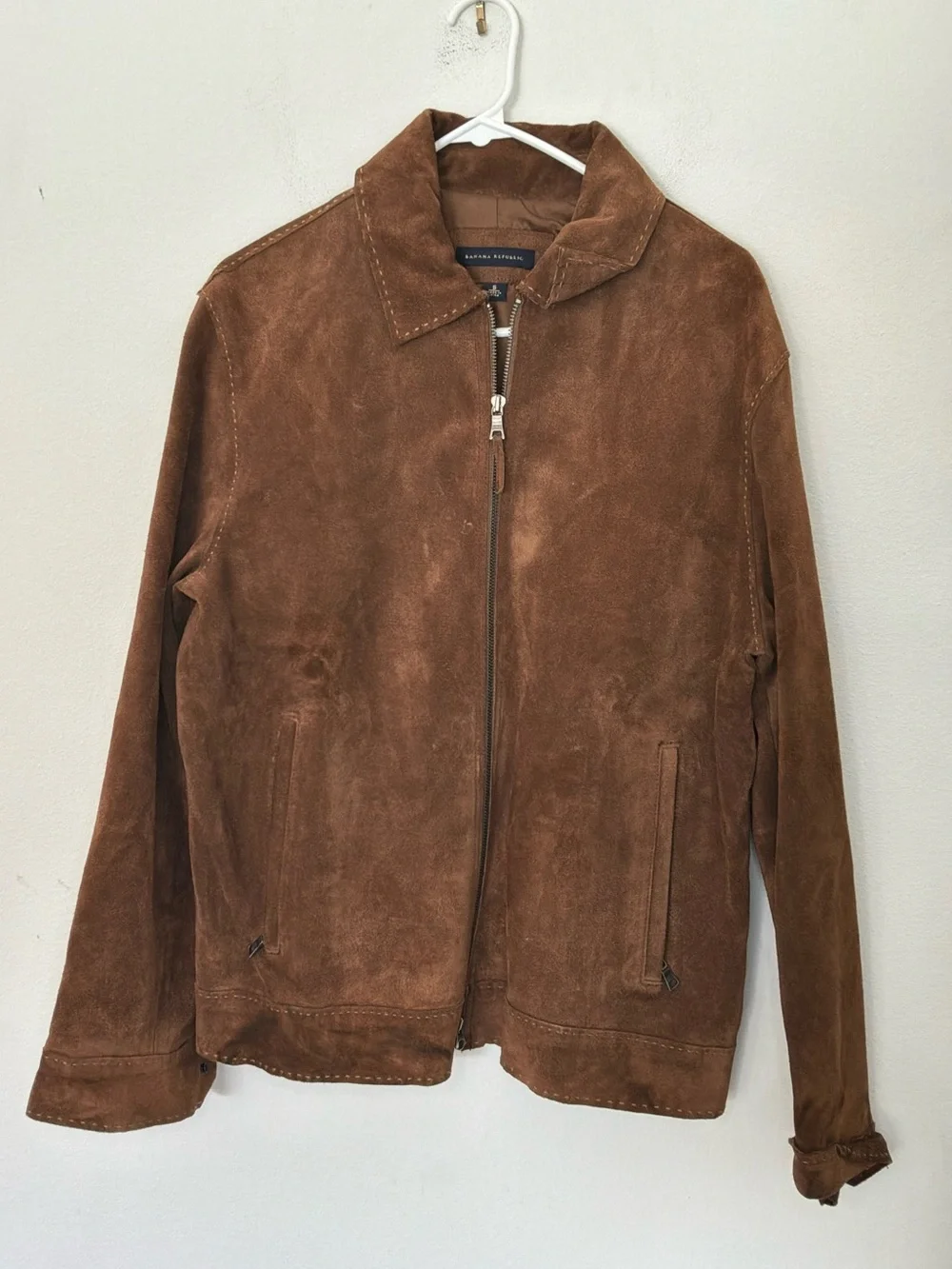 Banana Republic Genuine Suede Leather Brown Zip Jacket Size Small Y2K